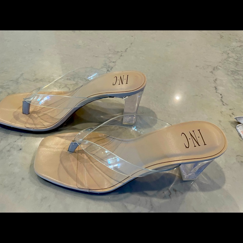 Lucite strap heeled sandal